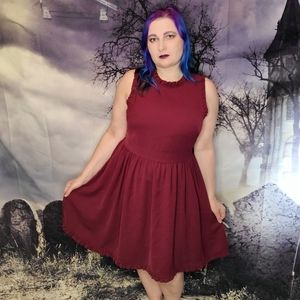 Kate Spade Burgundy ruffle fit flare dress sz 16 fits like a sz 12